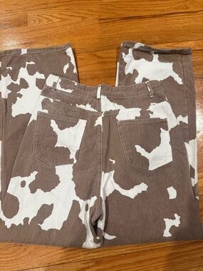 12th Tribe Brown and White Printed Wide Leg Jeans